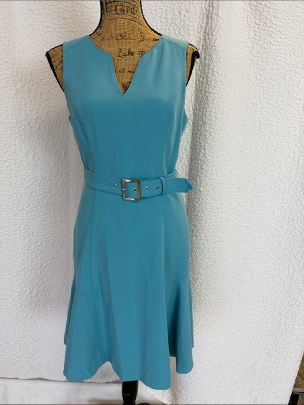 White House Black Market Teal Notch-Neck Belted Midi Dress Size 6